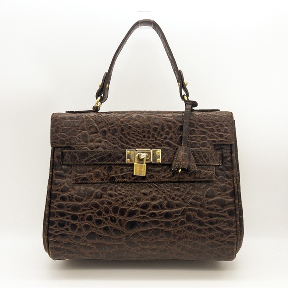 Vintage Handbags - Vintage Crocodile Embossed Leather Kelly Handbag